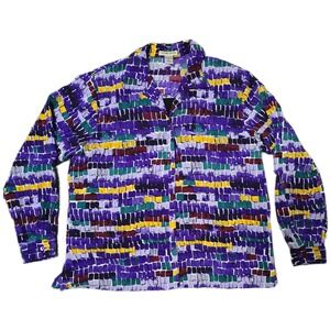 Vintage Notations Abstract Art‎ Button Down Shirt Top Purple Yellow XL (J)